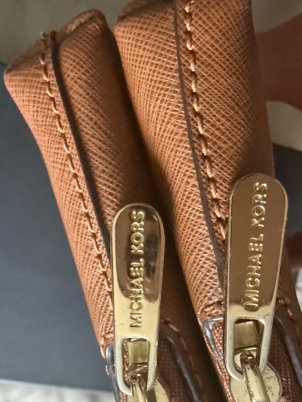 Michael Kors Brown Leather Double Zip Pouch with Gold Hardware - Picture 5 of 6